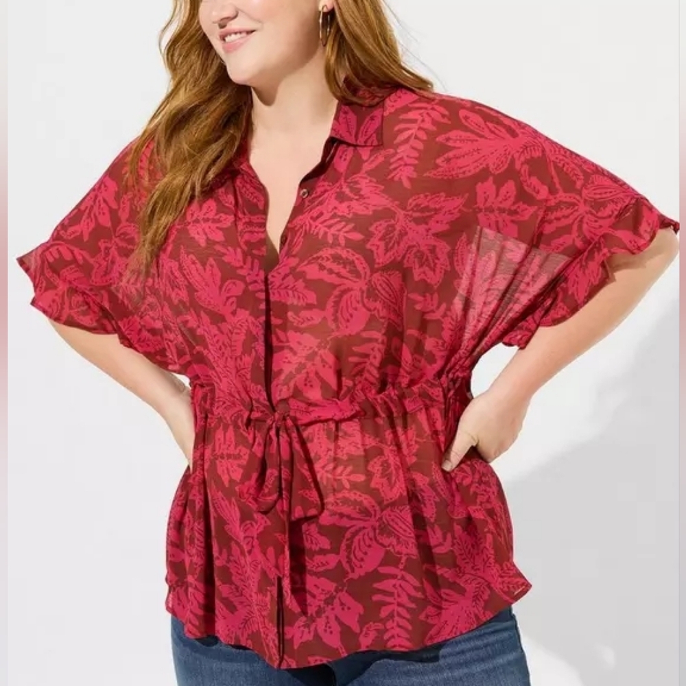 Torrid Chiffon Dolman Button Up Blouse Top Size 2